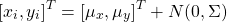 $$[x_i, y_i]^T = [\mu_x, \mu_y]^T + N(0, \Sigma)$$